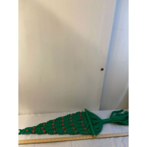 Vintage Christmas macramé green red wood - Picture 3 of 3